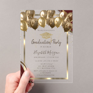 Invitations En Acrylique Balloons de chapeau de remise de diplôme or bordur
