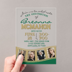 Invitations En Acrylique Bande de film verte et dorée