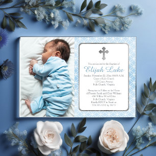 Invitations En Acrylique Baptême Anneaux d'éternité pour garçon Croix Pho