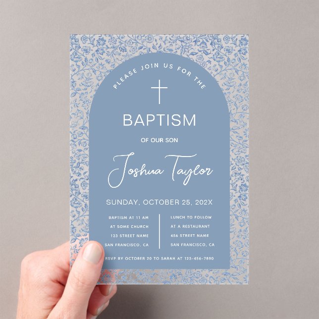 Invitations En Acrylique Baptême Bleu Garçon Arc Motif Floral Christening (In situ (ordinateur de poche))