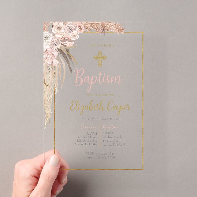 Invitations En Acrylique baptême bohème  (In situ (ordinateur de poche))