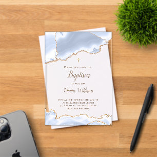 Invitations En Acrylique baptême d'agate bleu pastel