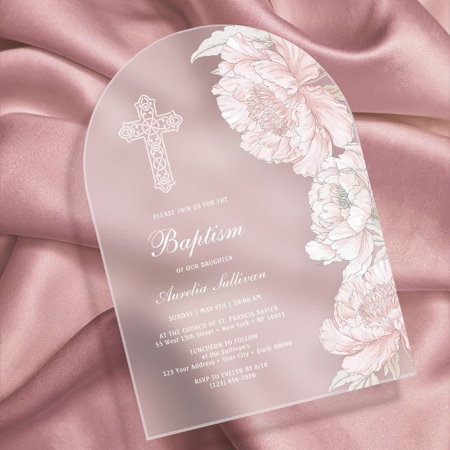 Invitations En Acrylique Baptême d'arc rose pâté (Créateur téléchargé)