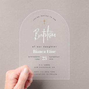 Invitations En Acrylique Baptême de bébé chic moderne