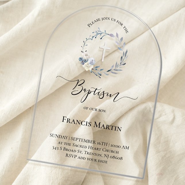 Invitations En Acrylique Baptême de couronne bleue (Créateur téléchargé)