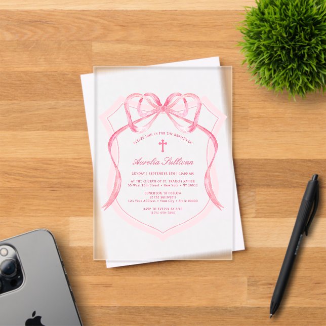 Invitations En Acrylique Baptême de la crête rose (Insitu (Carte d'invitation))