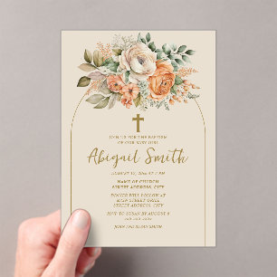 Invitations En Acrylique Baptême élégant d'arch Peach Floral pour bébé fill