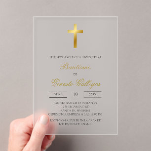Invitations En Acrylique Baptême espagnol floral clair acrylique
