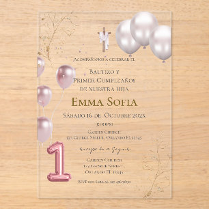 Invitations En Acrylique Baptême et premier anniversaire acrylique avec bal