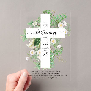 Invitations En Acrylique Baptême grec orthodoxe Christening Cross Green