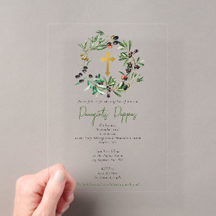 Invitations En Acrylique Baptême orthodoxe grec olives verdure