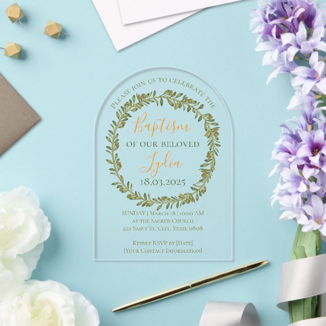 Invitations En Acrylique Baptême personnalisé couronne d'olive (Insitu (Mariage))