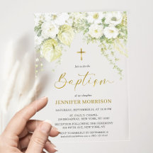 Baptême Religieux Chrétien Floral Blanc & Or