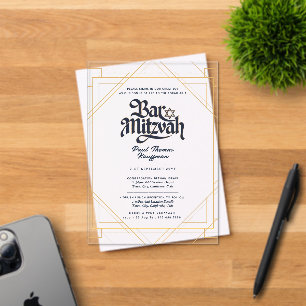 Invitations En Acrylique BAR ACrylique MITZVAH Marine Gold Luxe Minimaliste