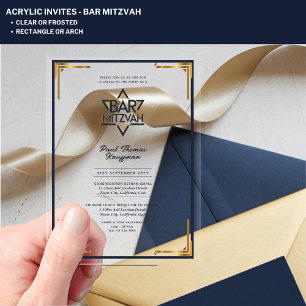 Invitations En Acrylique BAR MITZVAH Acrylique Navy Or Moderne Élégant