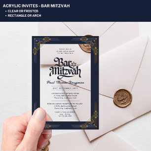 Invitations En Acrylique BAR MITZVAH Bleu Or Élégant minimaliste de luxe
