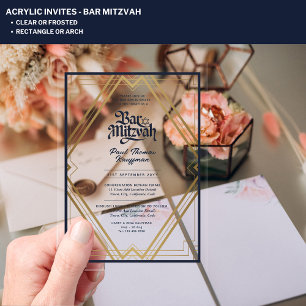 Invitations En Acrylique BAR MITZVAH Bleu Or minimaliste luxe minimaliste