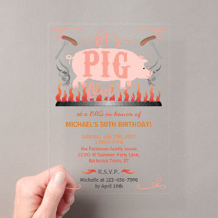 Invitations En Acrylique Barbecue BBQ Drôle de Cochon Anniversaire Fête d'é