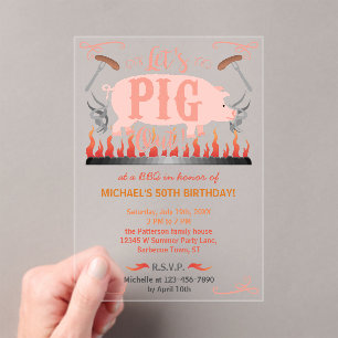 Invitations En Acrylique Barbecue BBQ Funny Cochon été fête d'anniversaire