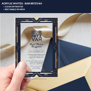 Invitations En Acrylique BARRE ACrylique MITZVAH Marine Or moderne clair él