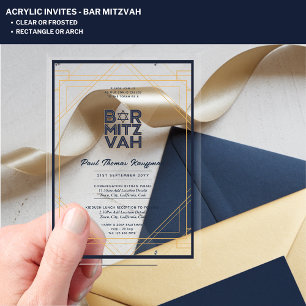 Invitations En Acrylique BARRE ACrylique moderne MITZVAH Marine Or moderne