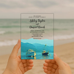 Invitations En Acrylique Bateaux de la Marine vintage Destination Côtière M