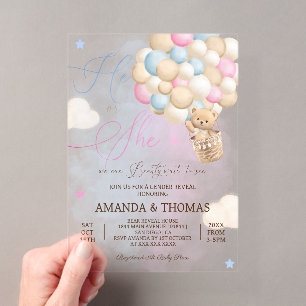 Invitations En Acrylique Bear Hot Air Balloon Sexe Révéler
