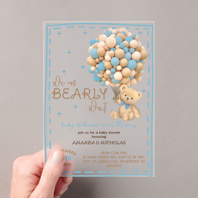 Invitations En Acrylique Bearly Wait Blue Boy Baby shower (In situ (ordinateur de poche))