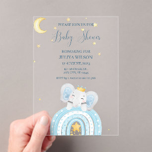 Invitations En Acrylique Beau baby shower bleu éléphant