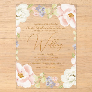 Invitations En Acrylique Beau Mariage de Monogramme de printemps de Fleur d