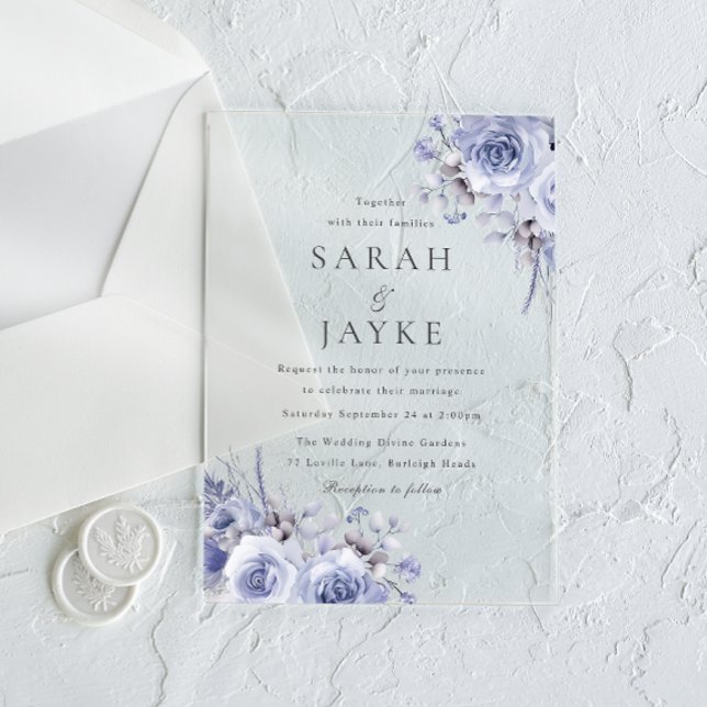 Invitations En Acrylique Beau Roses Bleus Élégant Mariage (Créateur téléchargé)