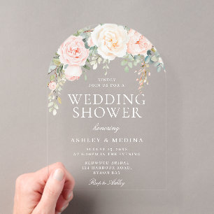 Invitations En Acrylique Beau Wedding shower Floral Blush