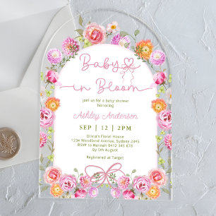 Invitations En Acrylique Bébé à ruban rose en fleurs Fille Baby Shower
