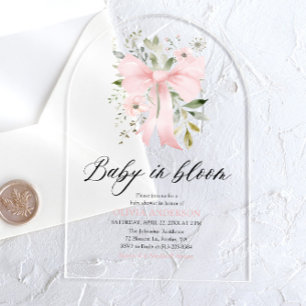 Invitations En Acrylique Bébé au ruban rose Baby Shower Florale