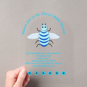 Invitations En Acrylique Bébé Bleu mignon Bee Bee Baby shower personnalisé