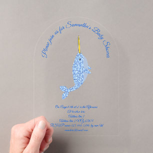 Invitations En Acrylique Bébé bleu mignon garçon Narwhal Baby shower person