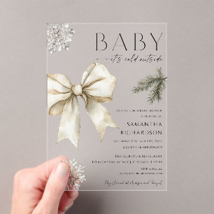 Invitations En Acrylique Bébé Boho il fait froid à l'extérieur coquette bow