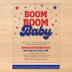 Invitations En Acrylique Bébé Boom Boom Fête de l'Indépendance 4 juillet Sh