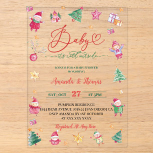 Invitations En Acrylique Bébé d'hiver C'est un Baby shower d'aquarelle froi