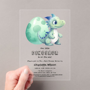 Invitations En Acrylique Bébé dinosaure mignon avec sa douche pour bébé et 