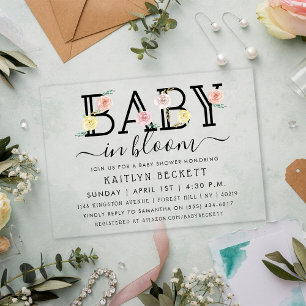 Invitations En Acrylique Bébé En Fleur Baby shower Floral