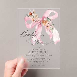 Invitations En Acrylique Bébé en Fleur Bow rose Baby shower floral