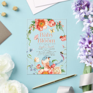 Invitations En Acrylique Bébé en Fleur Fleur sauvage & Baby shower fille d'