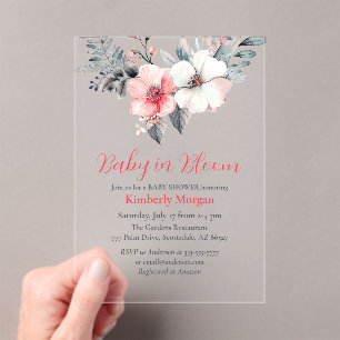 Invitations En Acrylique Bébé en Fleur, Fleurs, Baby shower garçon ou fille