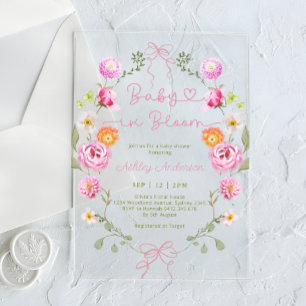 Invitations En Acrylique Bébé en fleurs Baby shower cou rose