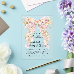 Invitations En Acrylique Bébé en fleurs Ruban Floral Fille Baby Shower 