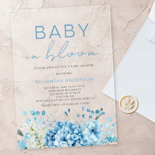 Invitations En Acrylique Bébé en fleurs shower bébé garçon bleu floral 