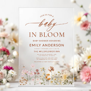 Invitations En Acrylique Bébé Fleur sauvage beige dans le Baby shower fleur