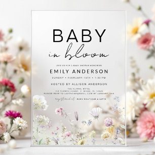 Invitations En Acrylique Bébé fleur sauvage en Fleur Baby shower Boho Garde