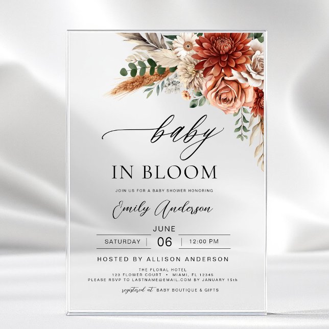 Invitations En Acrylique Bébé fleur sauvage en fleurs Baby shower d'automne (Créateur téléchargé)